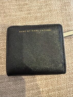 Marc by Marc Jacobs Black Saffiano Card & Key Wallet with Gold Logo
